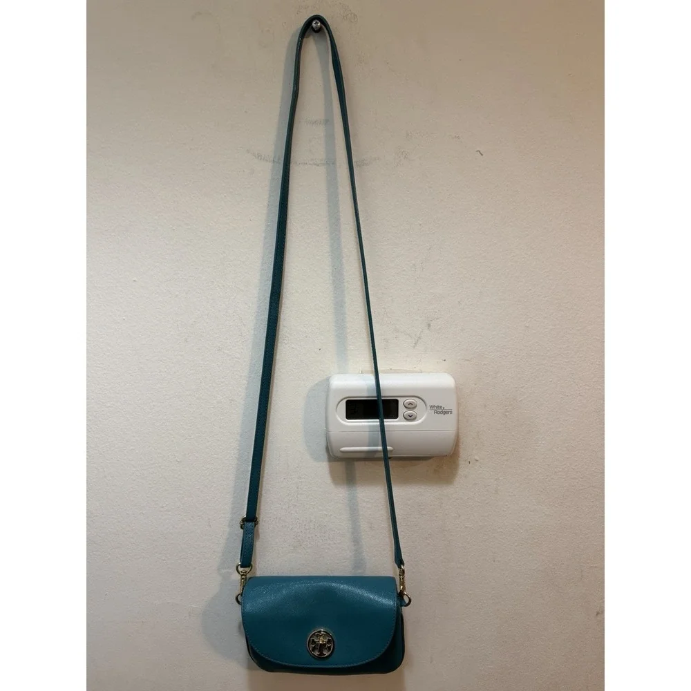 Tory Burch Robinson Turquoise Turn Lock Clutch Crossbody Bag Gold Hardware